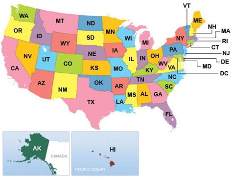 Map of the United States with Abbreviations